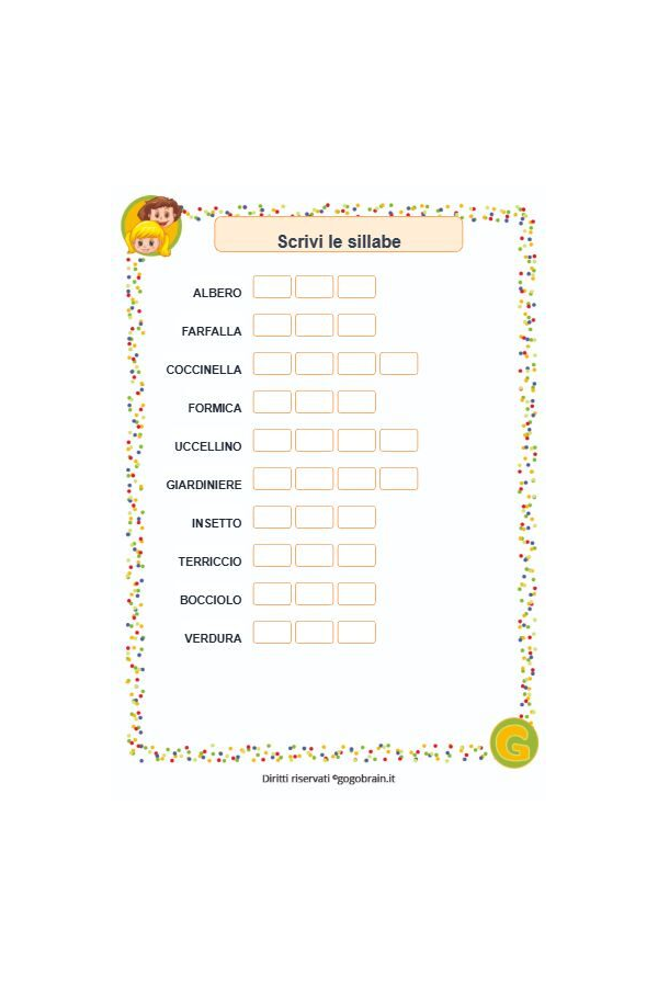 Esercizio con le sillabe - Il giardino