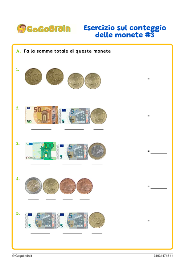 Esercizio sul conteggio dei soldi #3