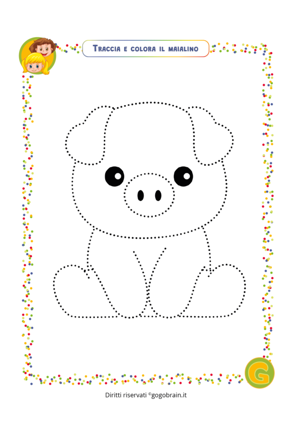 Traccia e colora il paffuto maialino