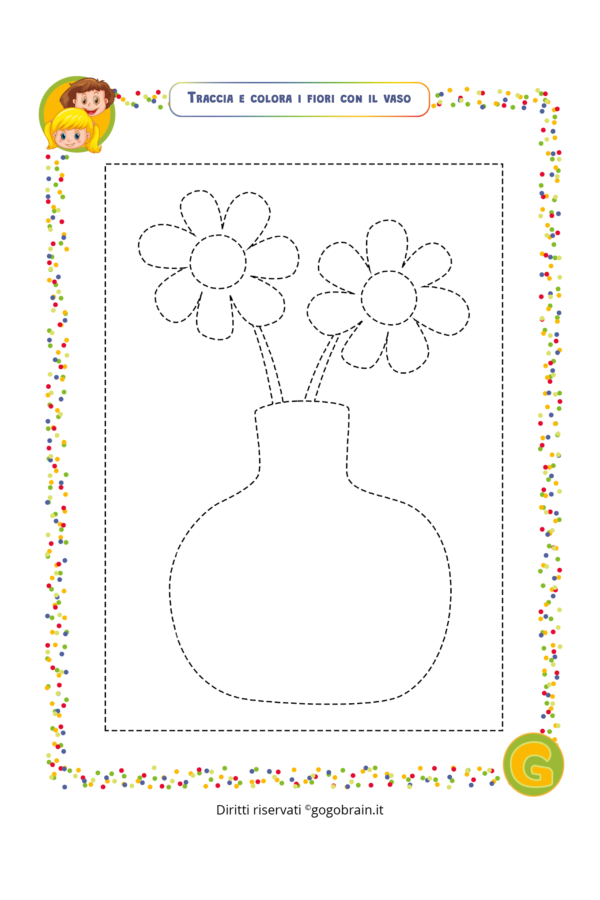 Traccia e colora i fiorni e il vaso