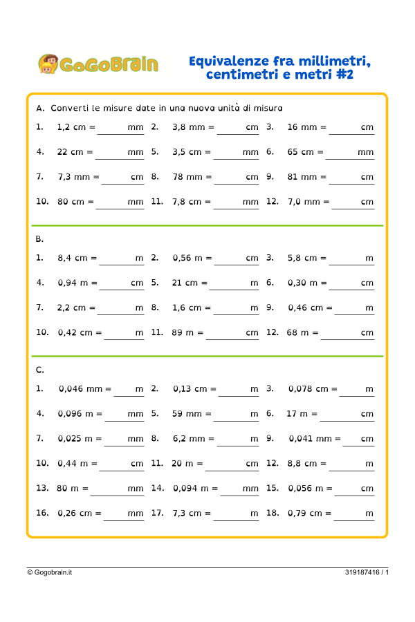 Equivalenze fra millimetri, centimetri e metri #2