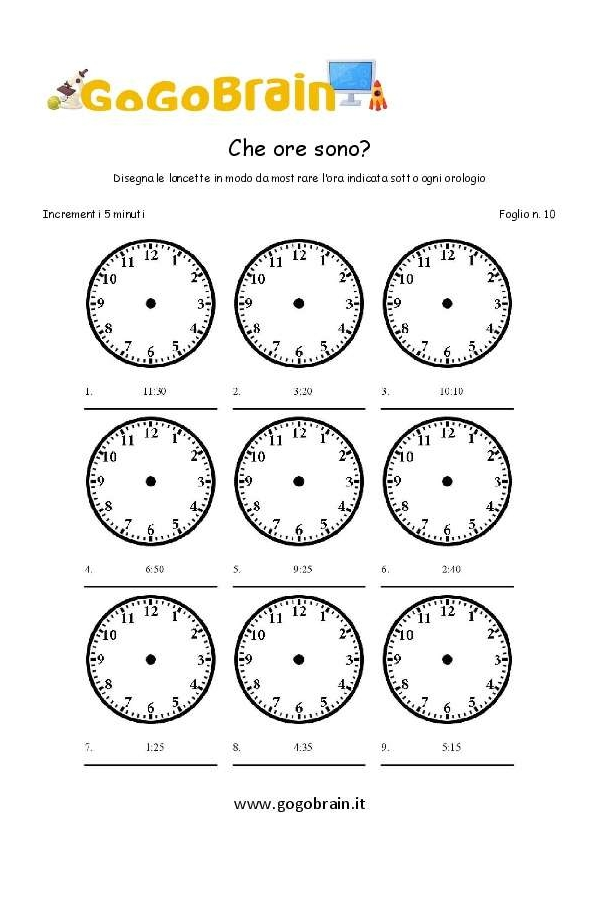 Disegna le lancette 5min 10