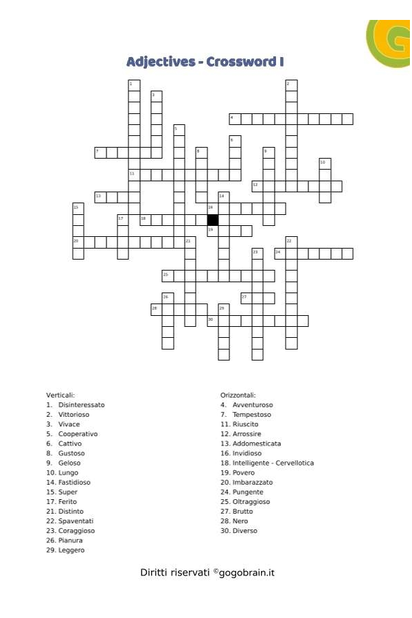 Aggettivi inglesi in cruciverba
