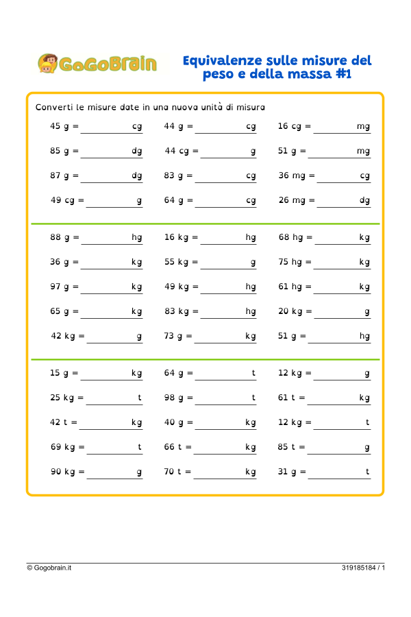 Equivalenze sulle misure del peso e della massa #1