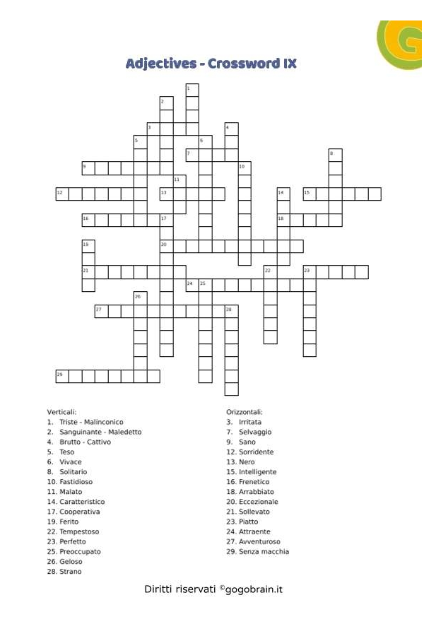 Adjectives - Cruciverba IX