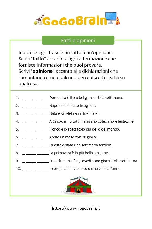 Fatti o Opinioni - Scheda 1