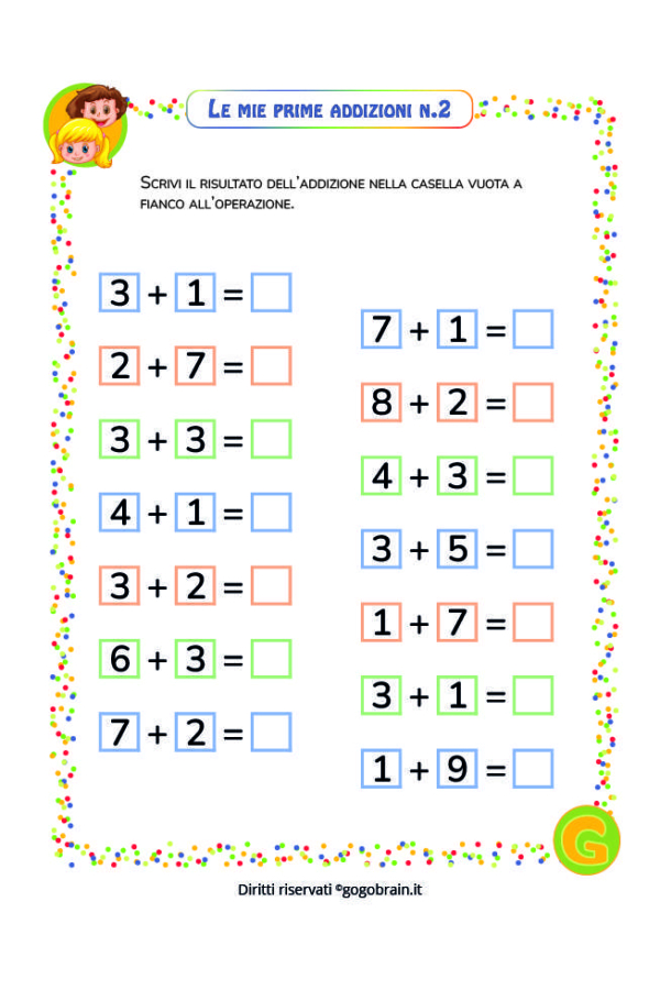 Collezione di schede per le prime addizioni