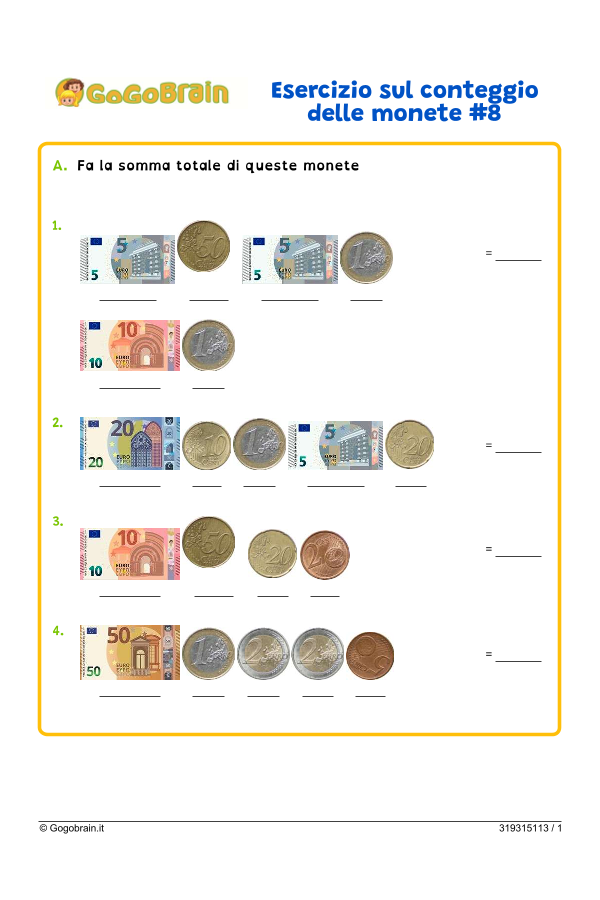 Esercizio sul conteggio dei soldi #8