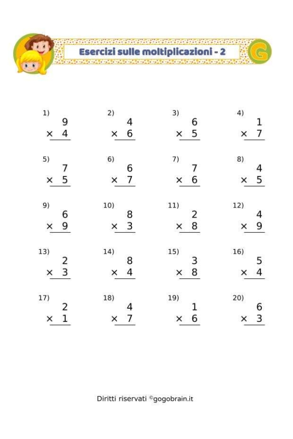Esercizi sulle moltiplicazioni - Scheda 2