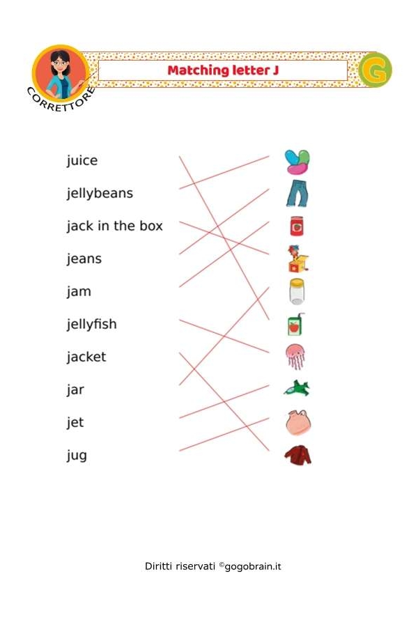 Collega i nomi alle immagini - Lettera J