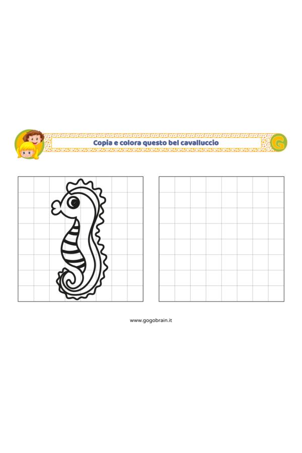 Copia e colora il cavalluccio marino