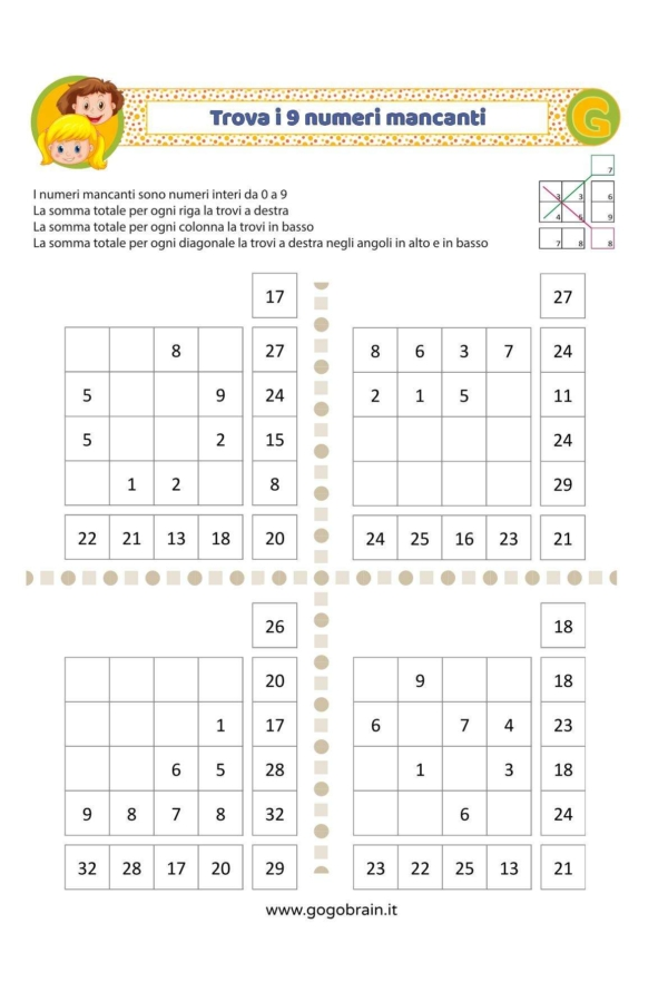Trova i 9 numeri per fare la somma giusta - Scheda 5