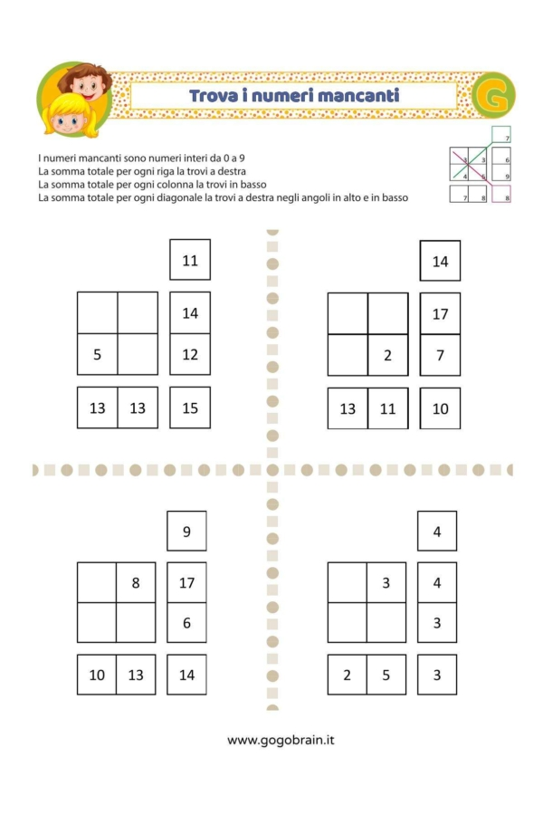 Trova i 3 numeri per fare la somma giusta - Scheda 8