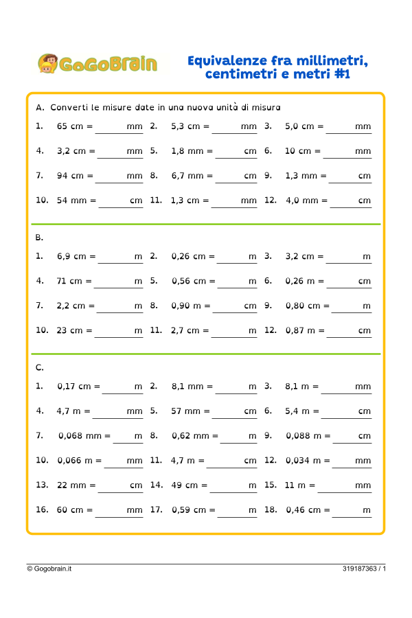 Equivalenze fra millimetri, centimetri e metri #1