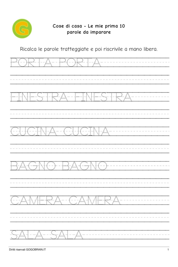 Scrivo in stampatello le mie prime 10 parole della casa