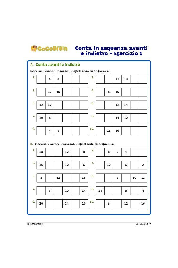 Conta per 2 avanti e indietro - Esercizio 1