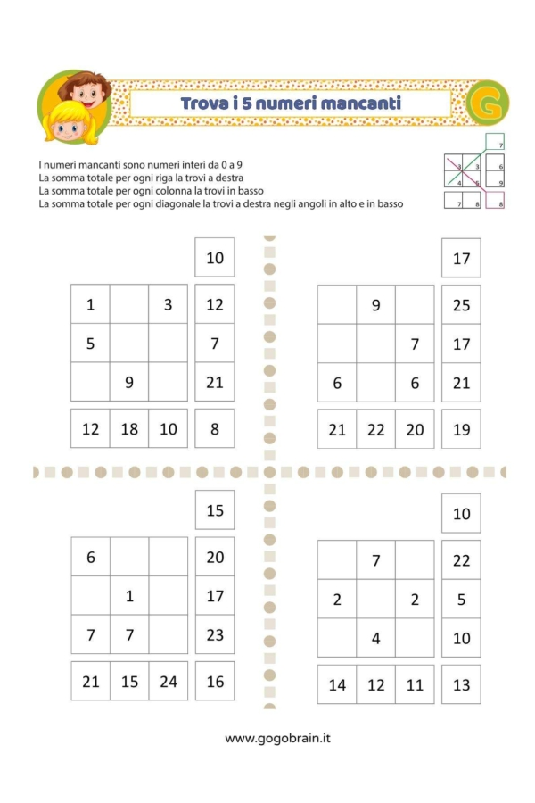 Trova i 5 numeri per fare la somma giusta - Scheda 7
