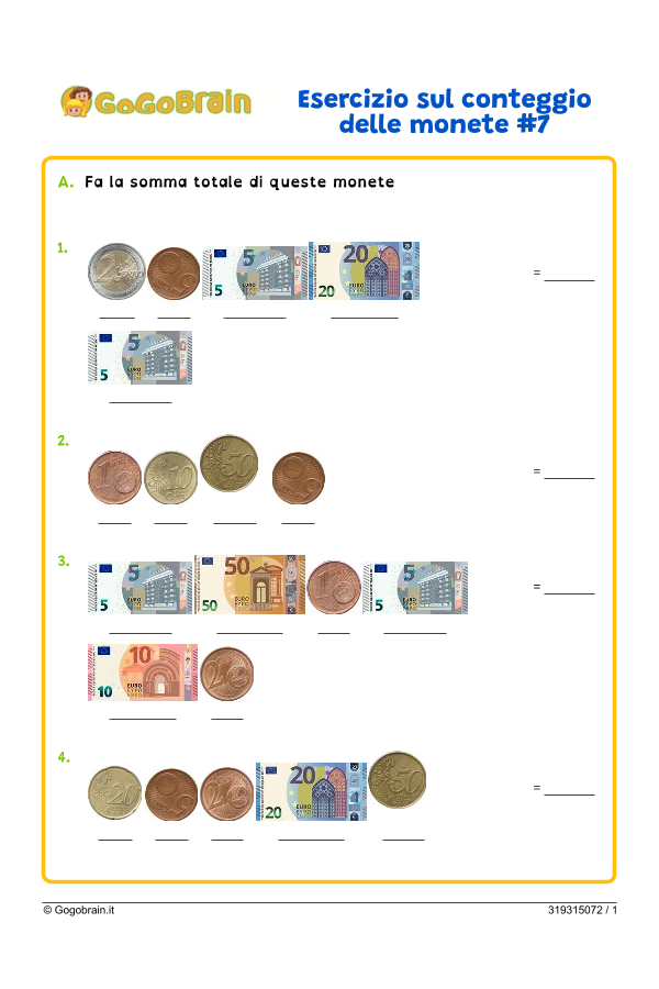 Esercizio sul conteggio dei soldi #7