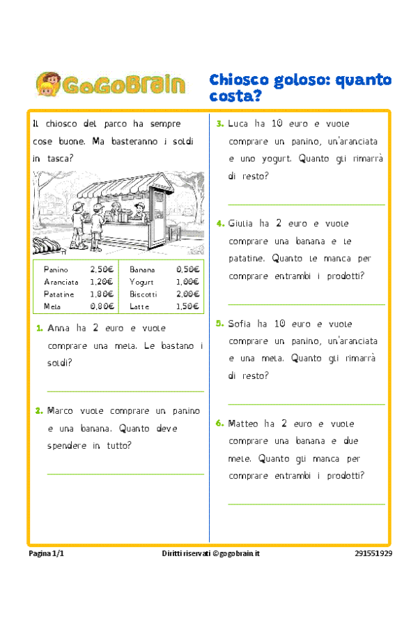 Il chiosco goloso - Problemini di matematica