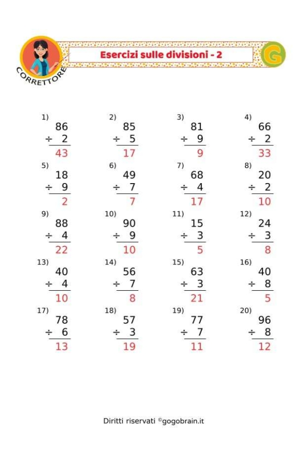 Esercizi sulle divisioni - Scheda 2