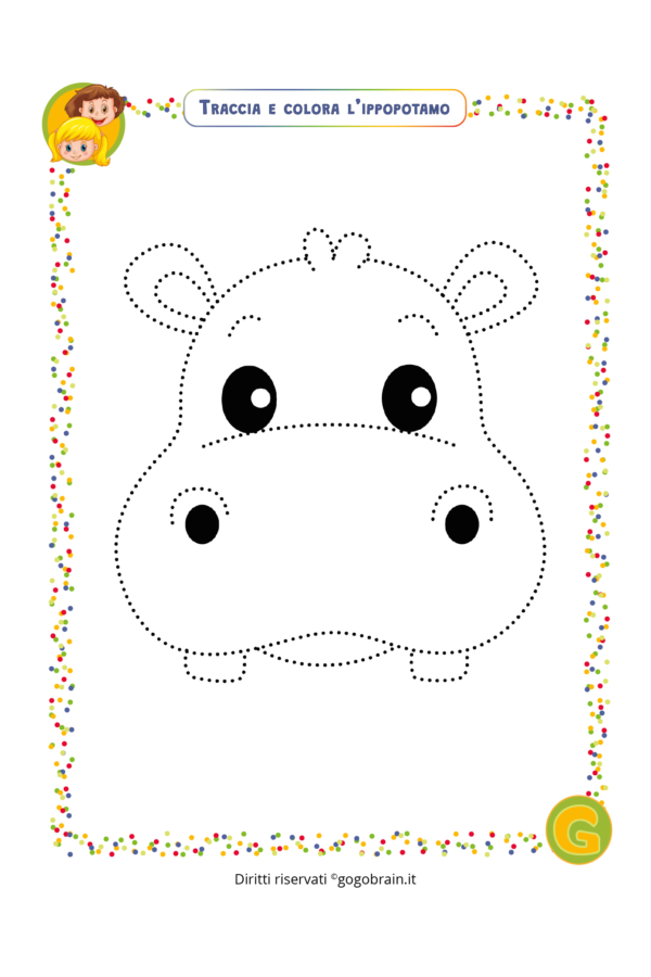 Traccia e colora il placido ippopotamo