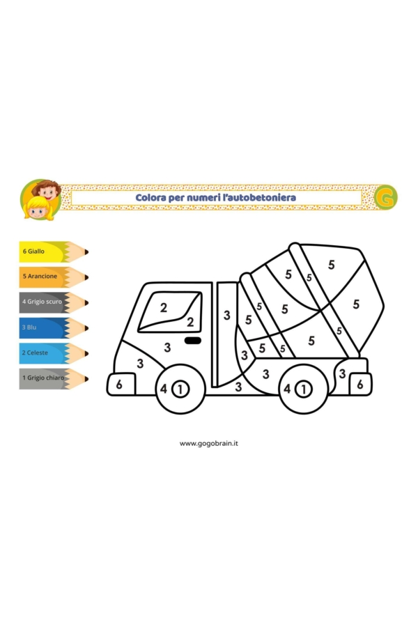 Colora per numeri l'autobetoniera