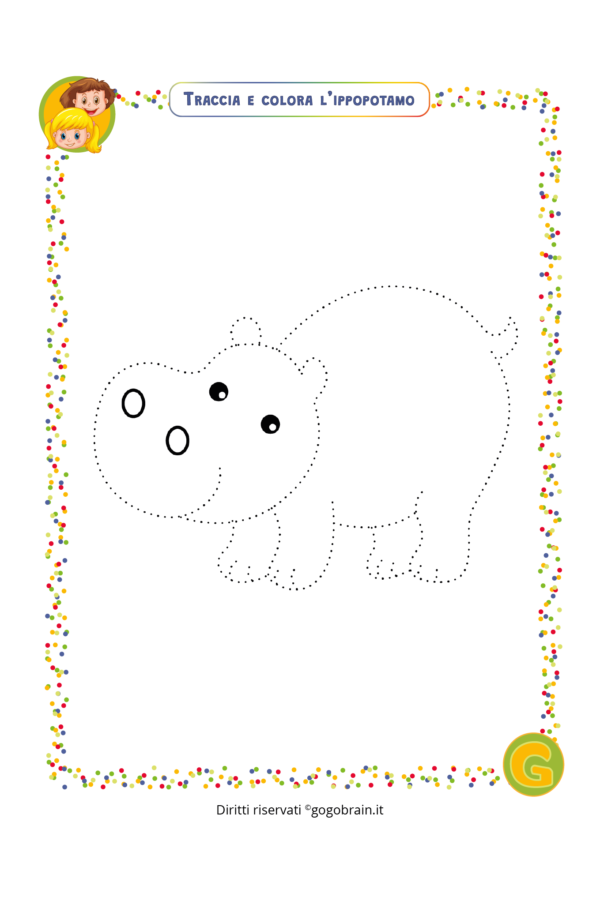 Traccia e colora l'ippopotamo