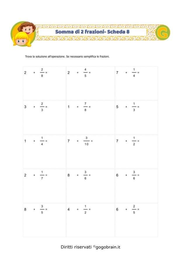 Somma di 2 frazioni - Scheda 8