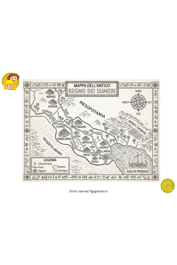 I Sumeri da colorare - La mappa del regno dei Sumeri