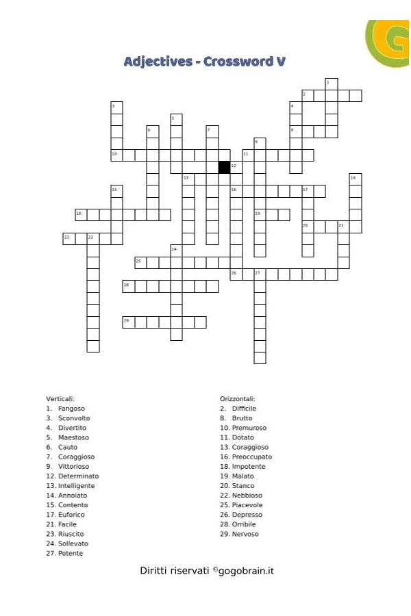 Adjectives - Cruciverba V