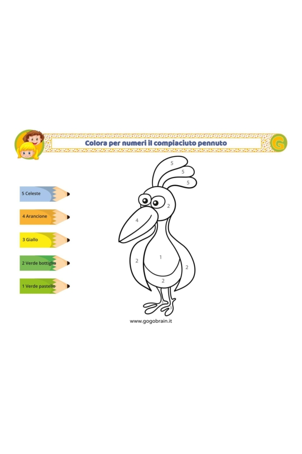 Colora per numeri il compiaciuto pennuto