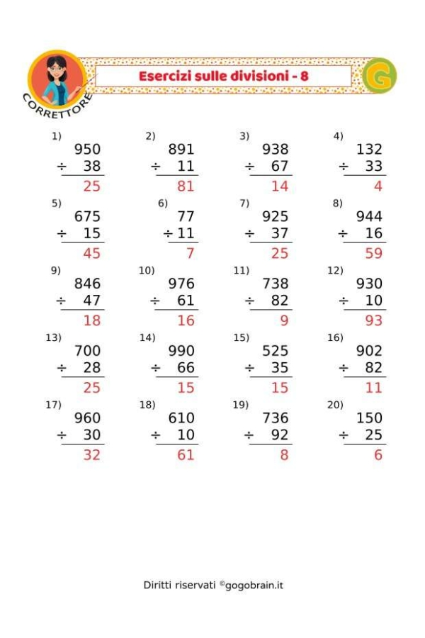 Esercizi sulle divisioni - Scheda 8