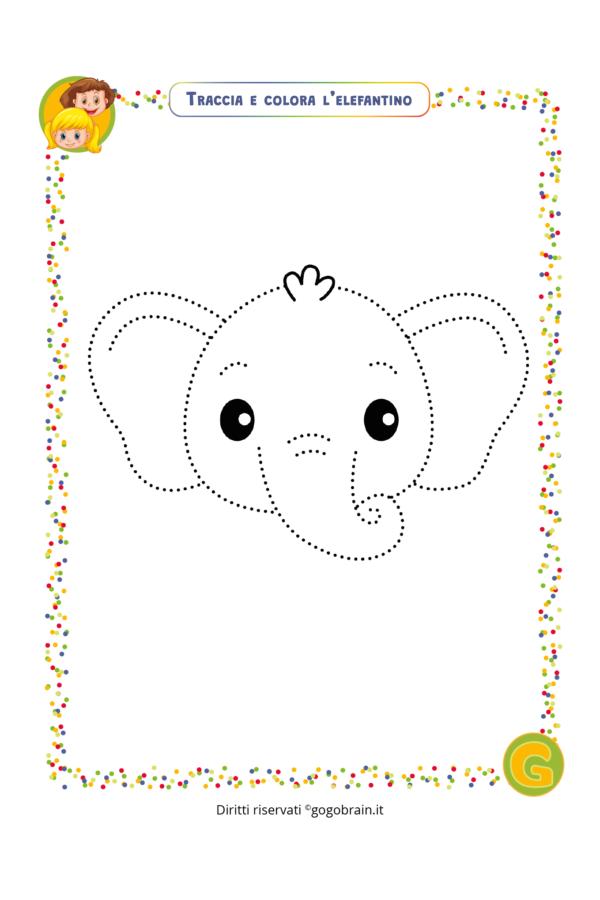 Traccia e colora l'elefantino