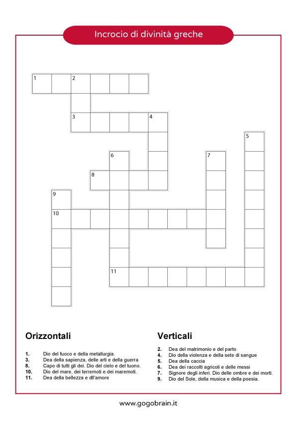 Parole crociate con le divinità Greche