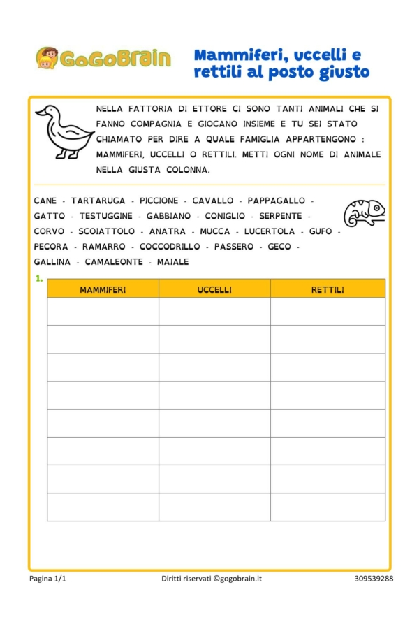 Mammiferi, uccelli e rettili al posto giusto