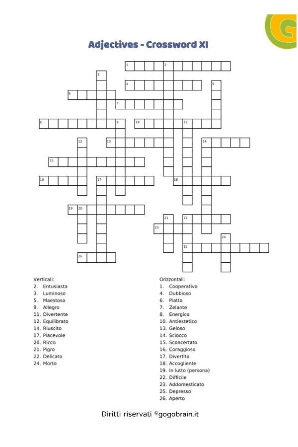 Adjectives - Cruciverba XI