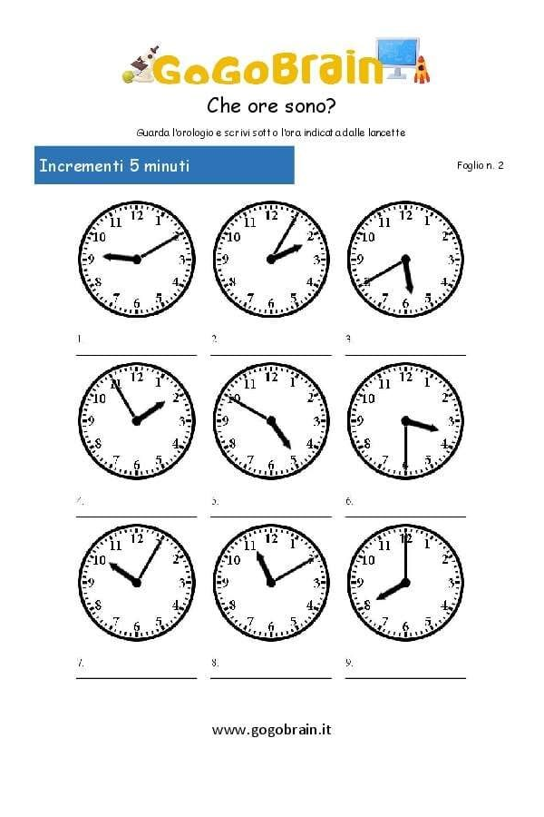 Che ora è? - Lancette 5 min - Foglio 2