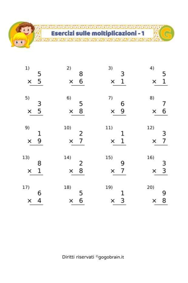 Esercizi sulle moltiplicazioni - Scheda 1