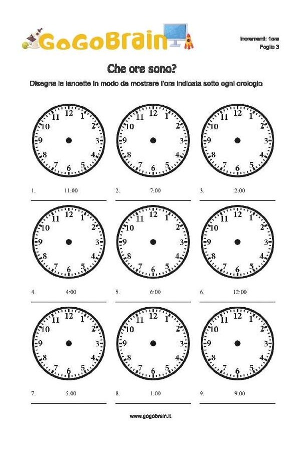 Disegna le lancette all'ora giusta - 1h - 3