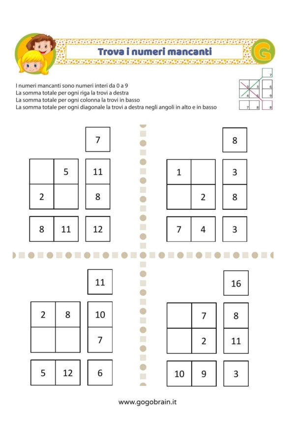 Trova 2 numeri per fare la somma giusta - Scheda 4