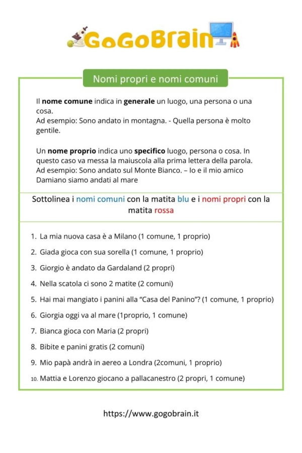 Nomi propri e nomi comuni - Scheda 1