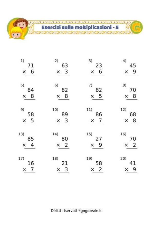 Esercizi sulle moltiplicazioni - Scheda 5