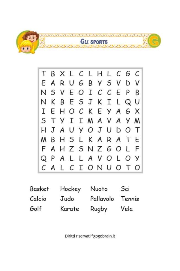 Wordsearch con lo sport