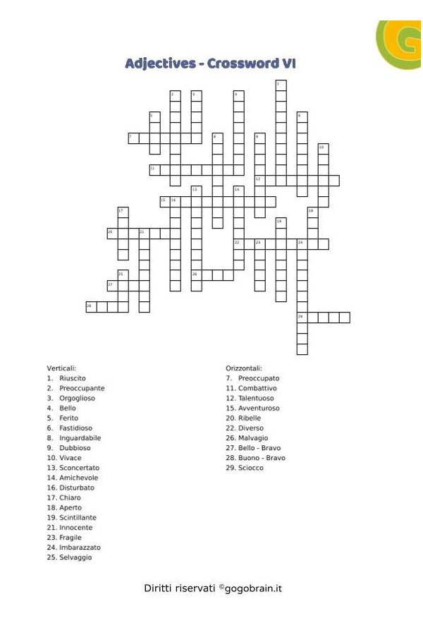 Adjectives - Cruciverba VI
