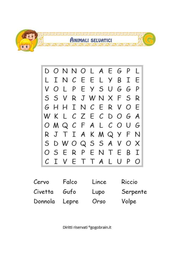 Parole intrecciate a tema animali selvatici