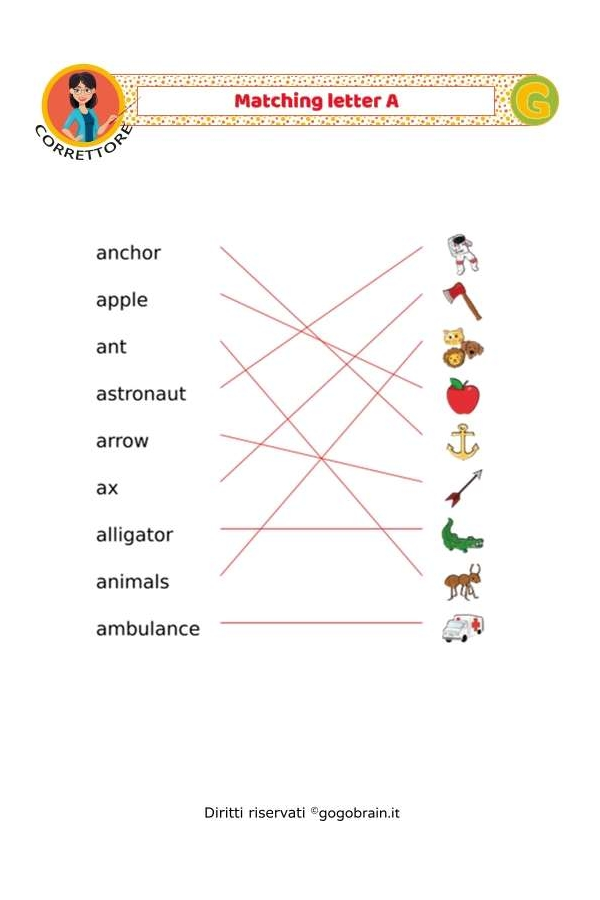 Collega i nomi alle immagini - Lettera A