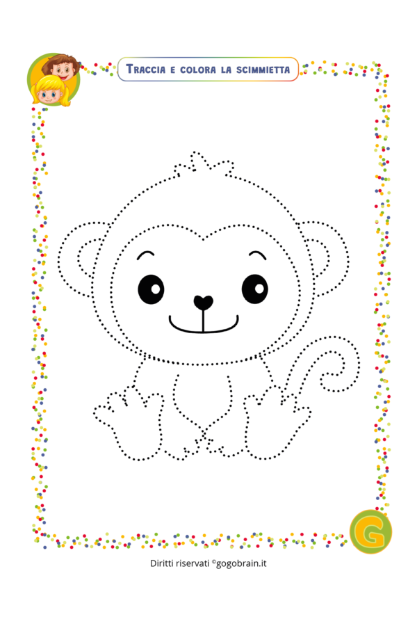 Traccia, colora e ritaglia la scimmietta