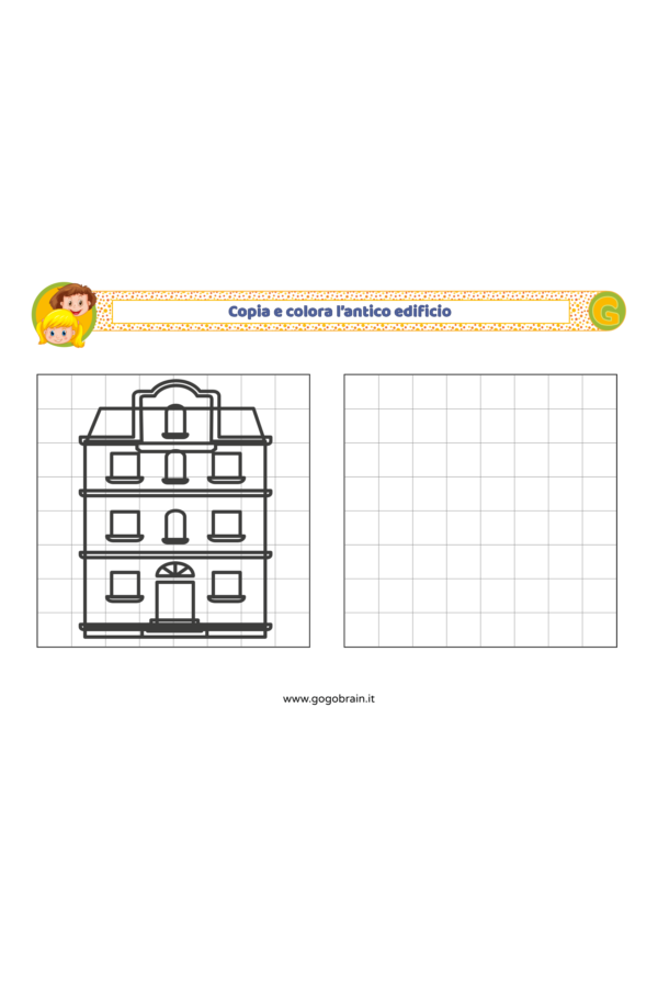 Copia e colora l'antico edificio