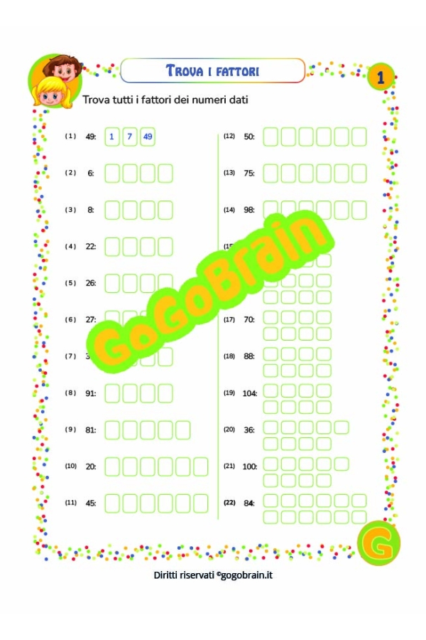 Scomposizione in fattori - Scheda 1