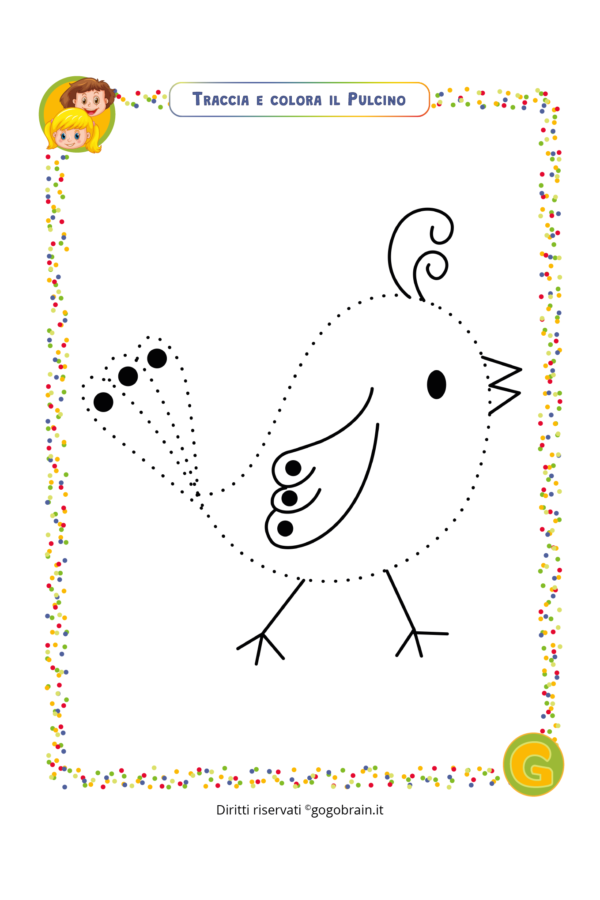Traccia e colora il piccolo pulcino